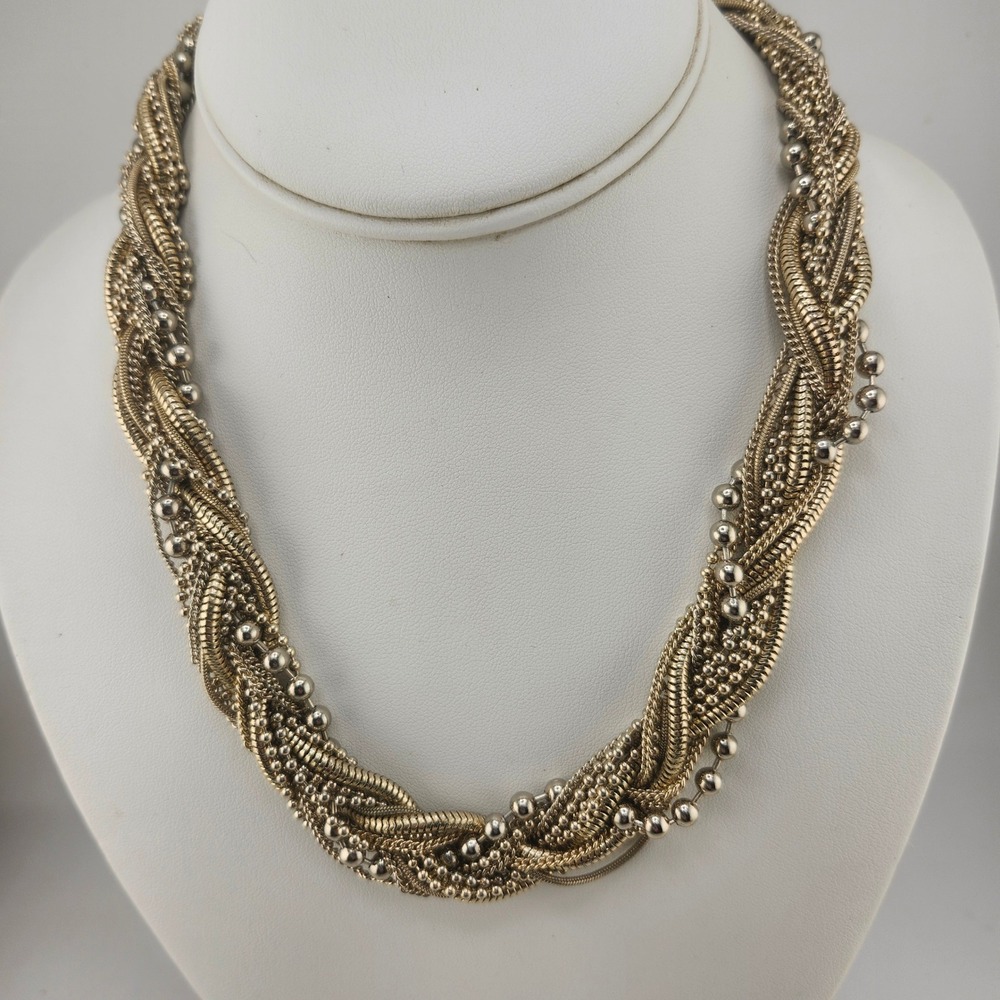 Gold Tone Multi Strandโ Braided Necklace with Beaded Accents